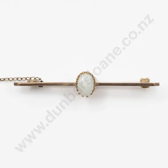 Edwardian 9ct Single Opal Bar Brooch