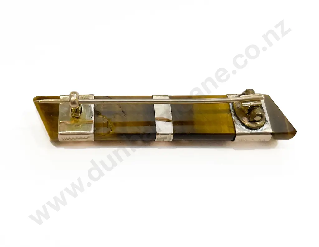 Cased NZ Colonial 9ct Tiger Eye Bar Brooch Image 1++