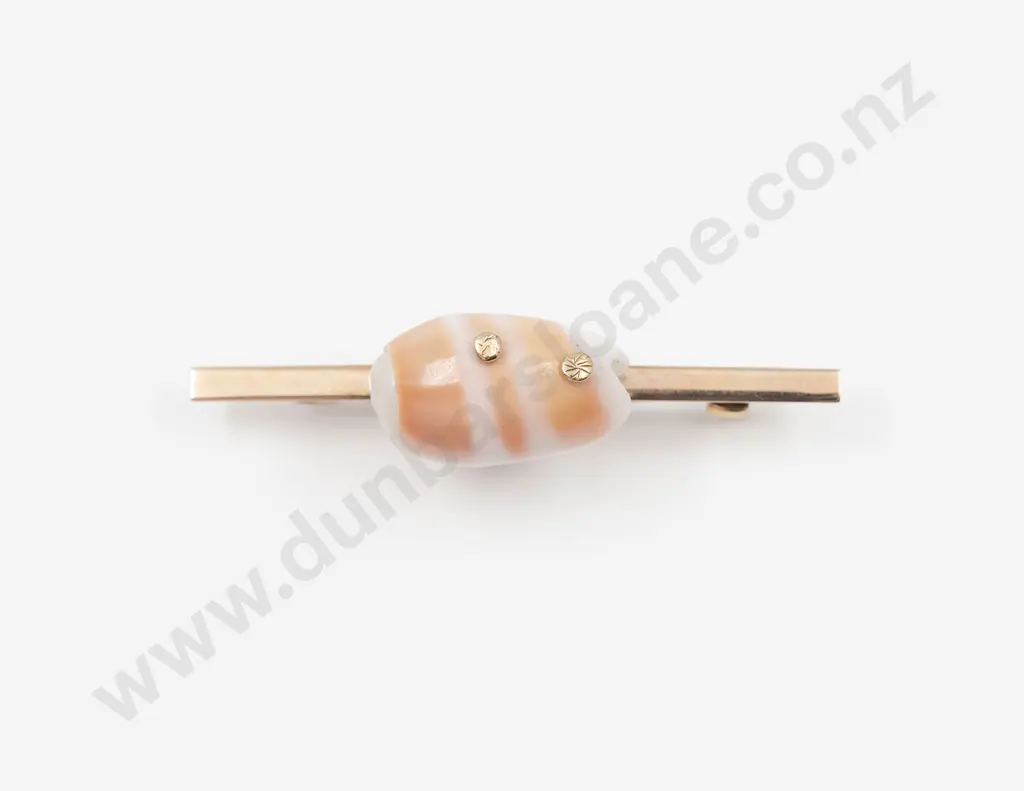 NZ Colonial 9ct Shell Mounted Bar Brooch Image 1++
