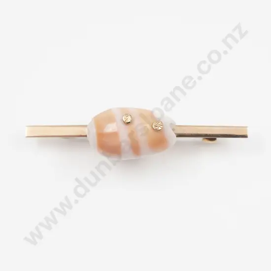 NZ Colonial 9ct Shell Mounted Bar Brooch