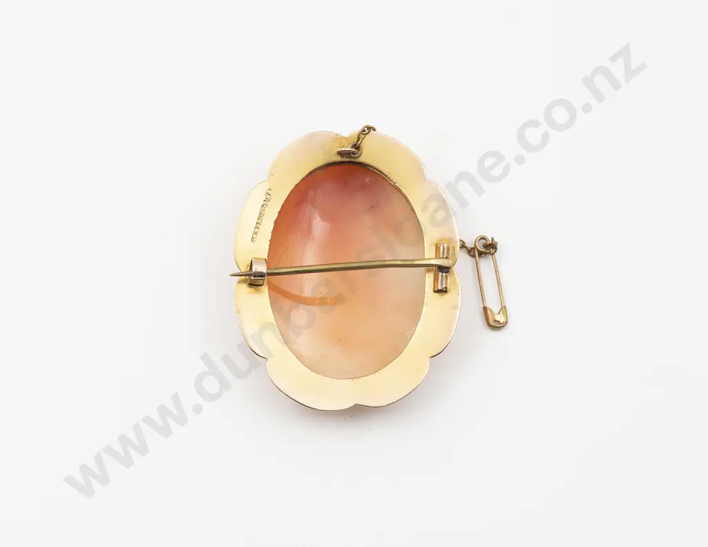 NZ 9ct Framed Portrait Cameo Brooch Image 1++