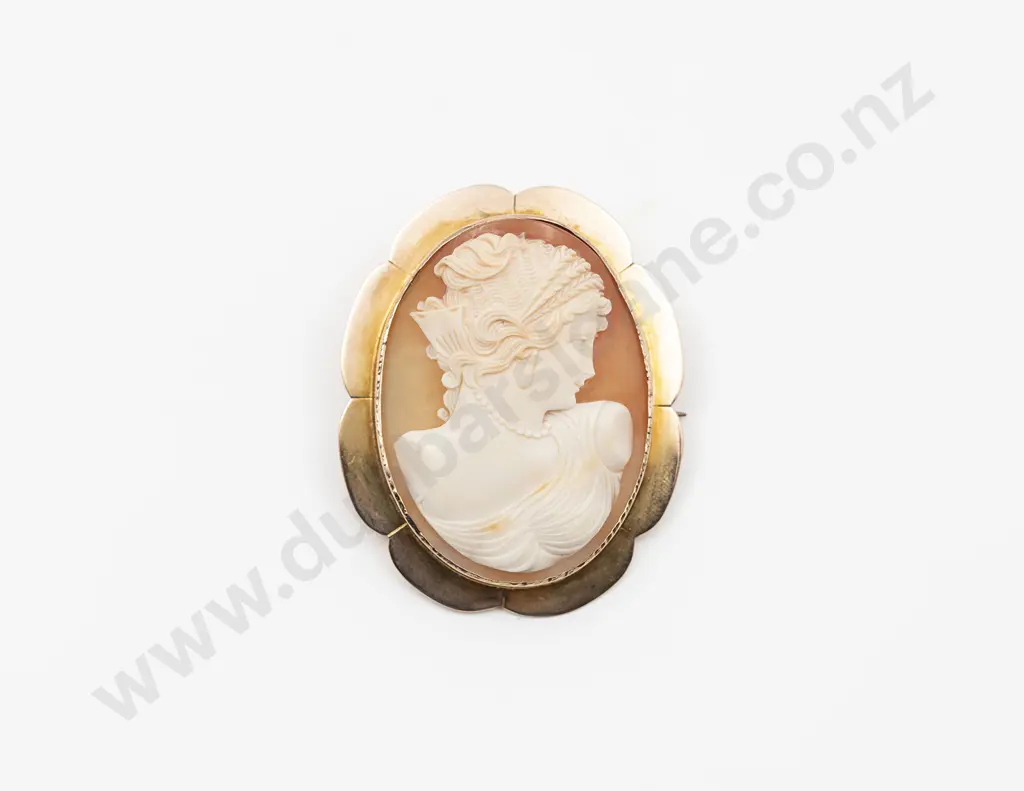 NZ 9ct Framed Portrait Cameo Brooch Image 1++