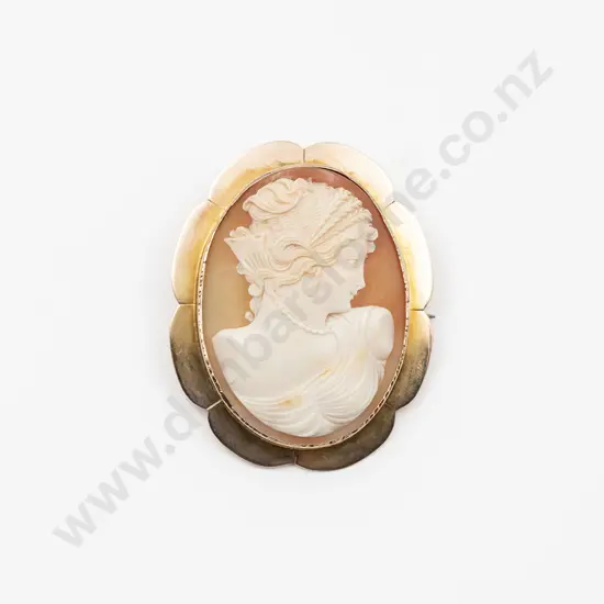 NZ 9ct Framed Portrait Cameo Brooch