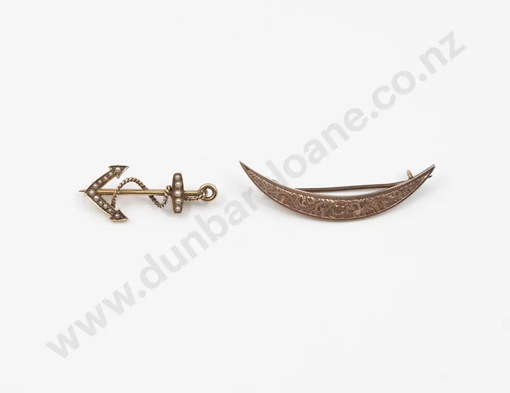 Two NZ 15ct & 9ct Gold Brooches Image 1++