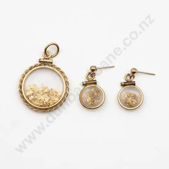 NZ Gold Plated Circular Locket and Earrings