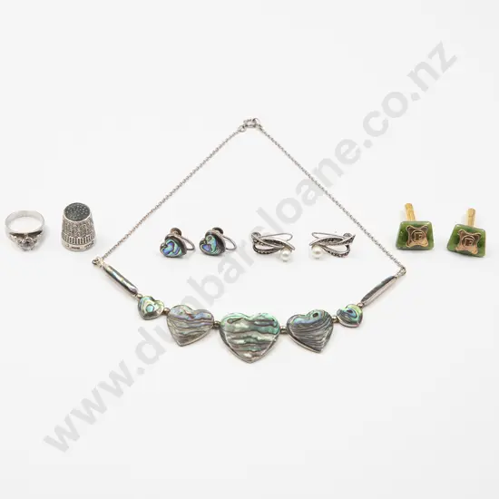 Boxed NZ Sterling Silver and Paua Shell Necklace with matching earrings in Wallace Lamb  Box