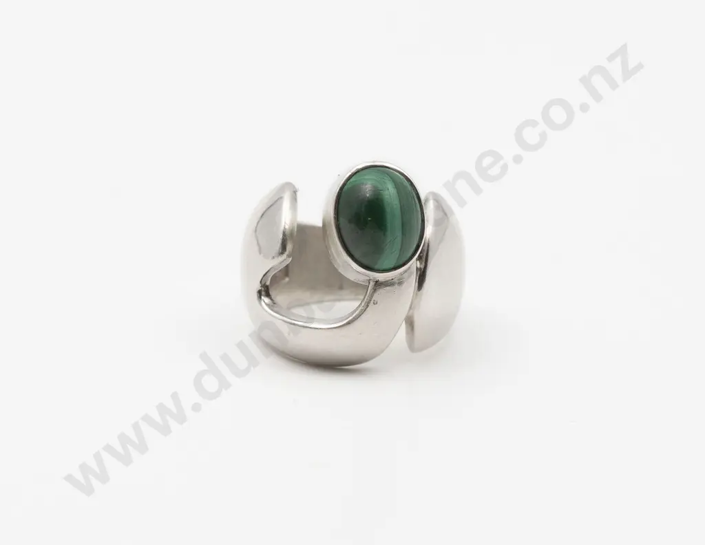 C1980s NZ Silver and Malachite Ring by Jens Hansen of Nelson Image 1++