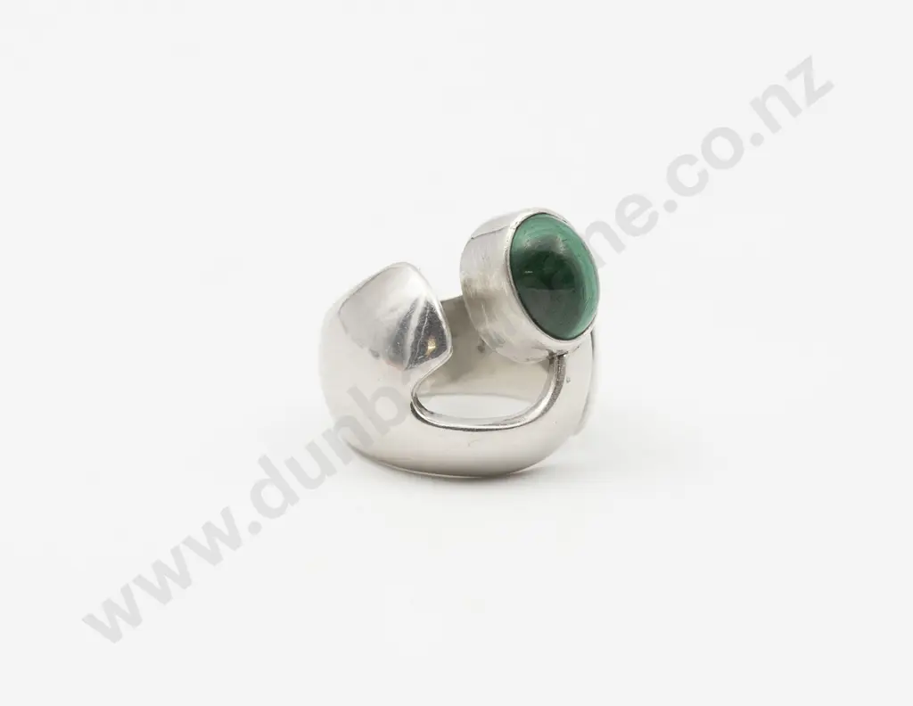C1980s NZ Silver and Malachite Ring by Jens Hansen of Nelson Image 1++