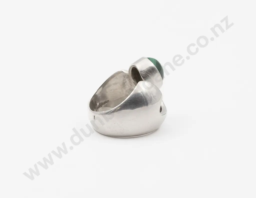 C1980s NZ Silver and Malachite Ring by Jens Hansen of Nelson Image 1++