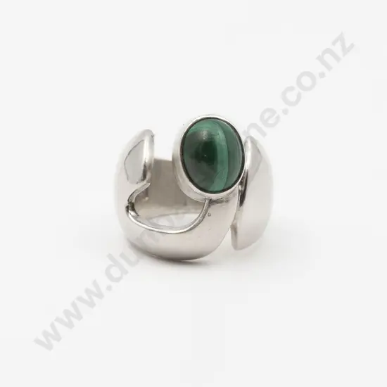 C1980s NZ Silver and Malachite Ring by Jens Hansen of Nelson