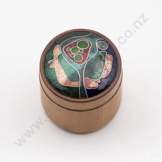 NZ Enamel Artist Elizabeth Fraser-Davies Turned Wood Box