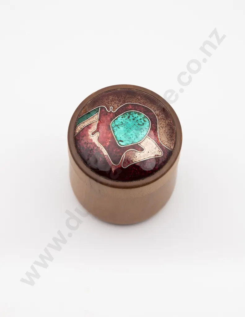 NZ Enamel Artist Elizabeth Fraser-Davies Turned Wood Box Image 1++