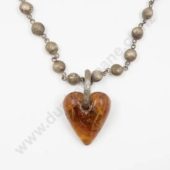 Ex Avid NZ Jeweller Kauri Gum Heart Pendant Necklace