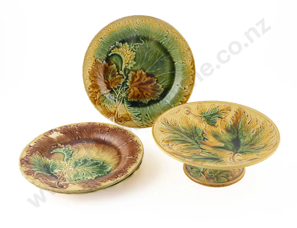 C19th Majolica Three Dessert Plates and Tazza Image 1++