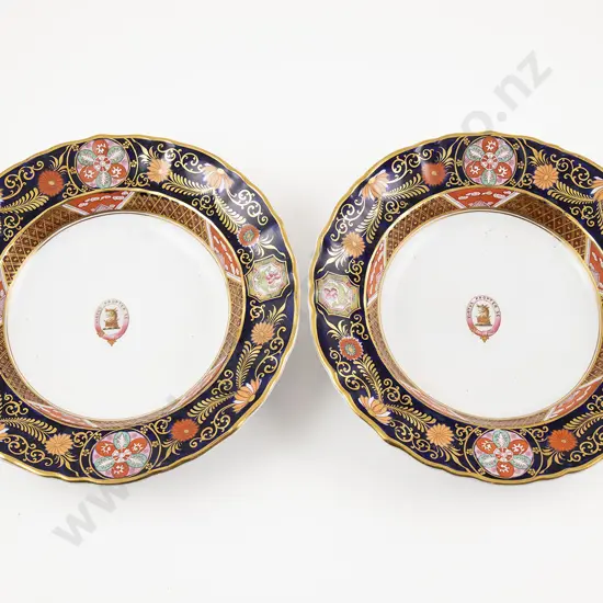 Pair C19th Morley & Ashworth Ironstone Soup Plates With Radcliffe Family Crest