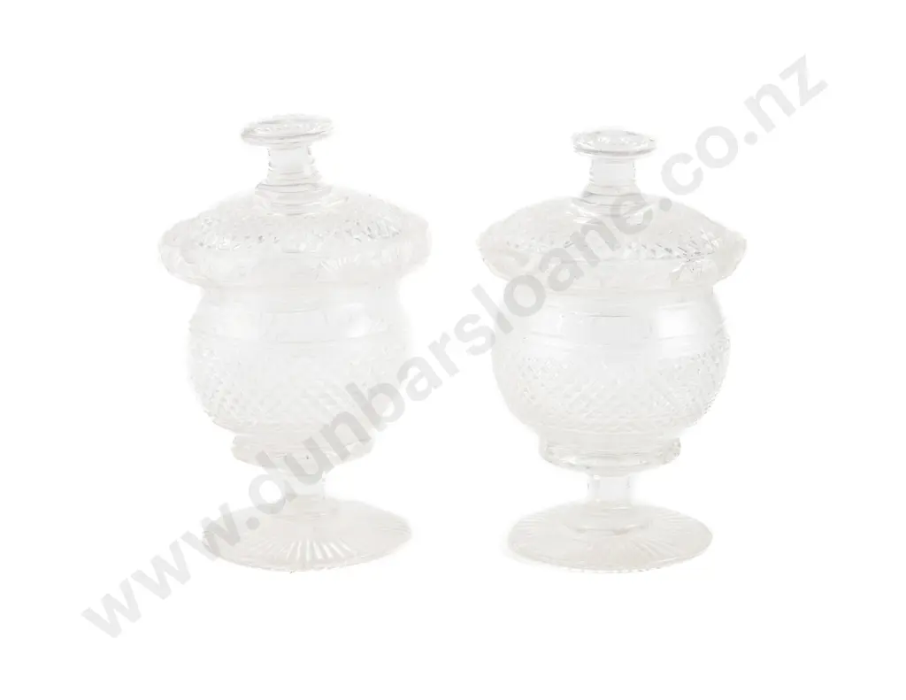 Pair Georgian Mixed Cut Sweetmeat Dish and Covers Image 1++