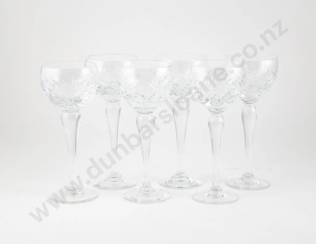 Set Six Royal Brierley Mixed Cut Hock Glasses Image 1++