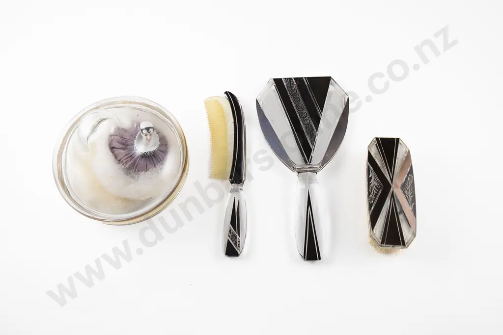 Art Deco Glass Black Overlay Dressing Set Image 1++
