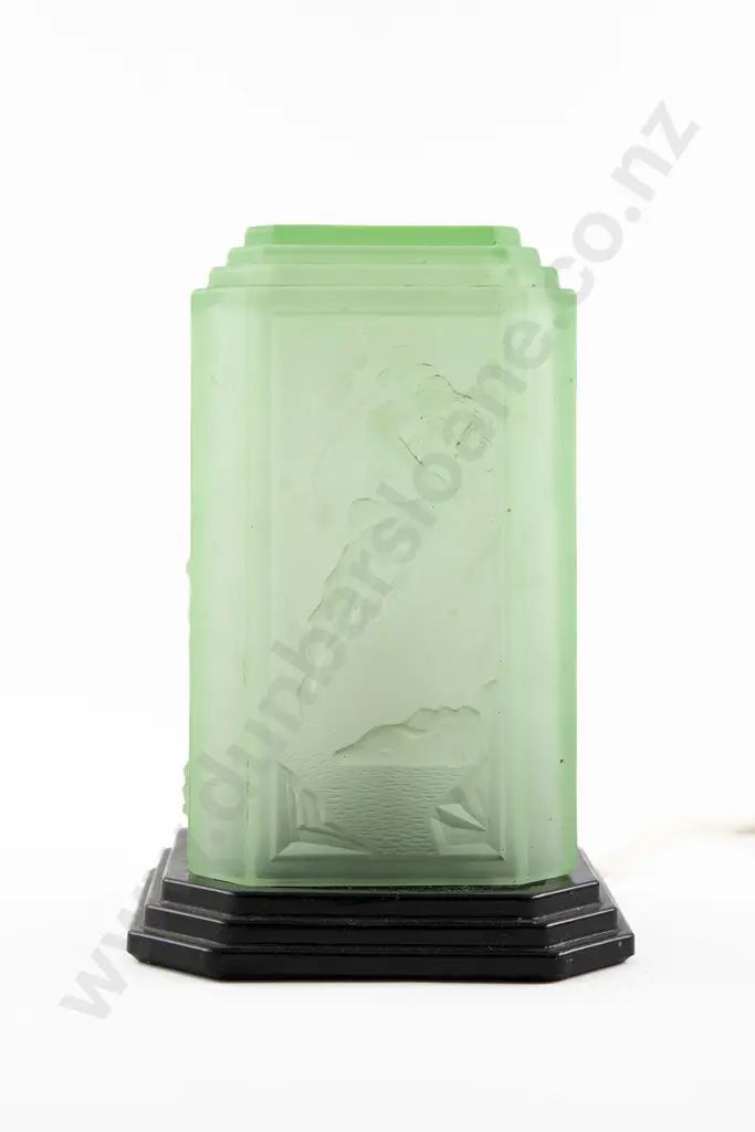 An Art Deco Period  Moulded Green Glass Table Lamp Image 1++
