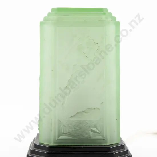 An Art Deco Period  Moulded Green Glass Table Lamp