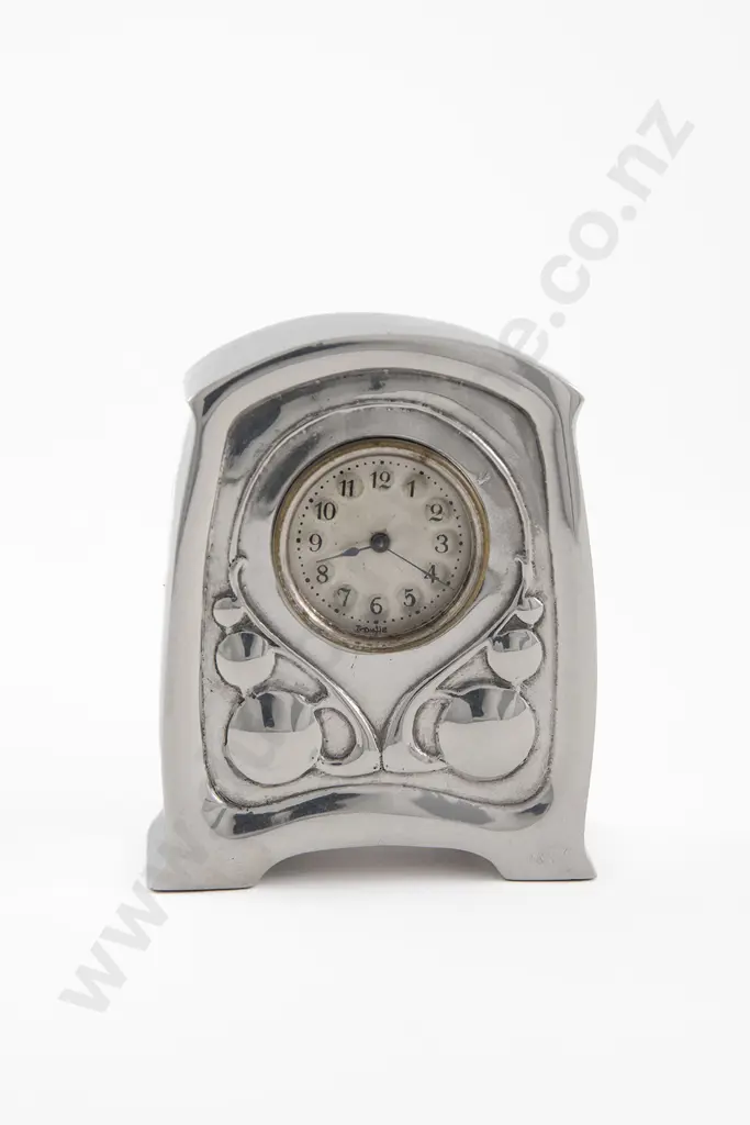 English Art Nouveau Pewter Desk Clock Image 1++