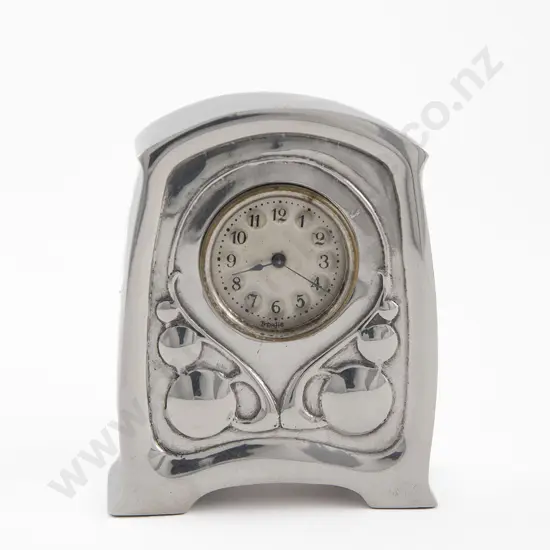 English Art Nouveau Pewter Desk Clock