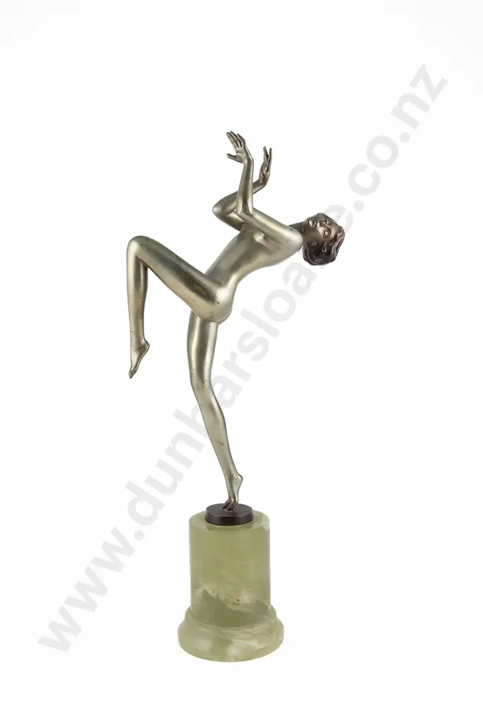 Josef Lorenzl (1892-1950) Cold-painted Silvered Bronze of a Female Dancer Image 1++