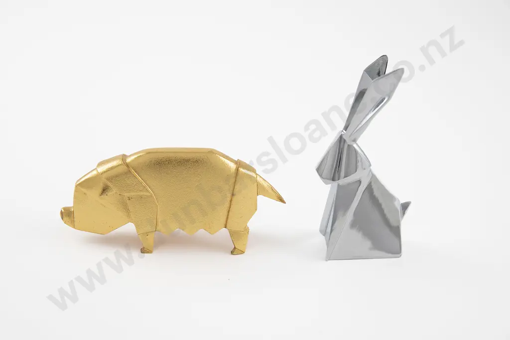 Two Modern European Cubist Style Metal Figures of a Pig and a Rabbit Image 1++