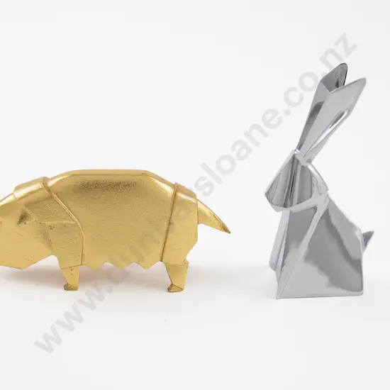 Two Modern European Cubist Style Metal Figures of a Pig and a Rabbit