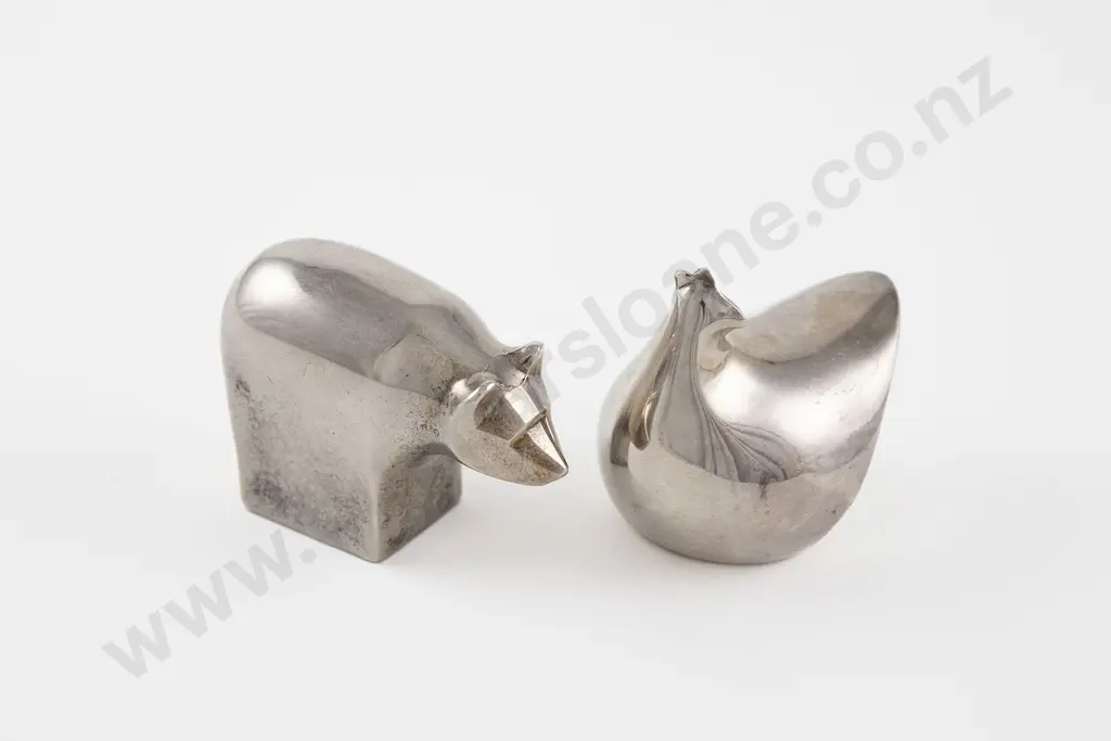 Two Heavy Silver Plated Paperweights of a Hen and Bear by Dansk Design Image 1++