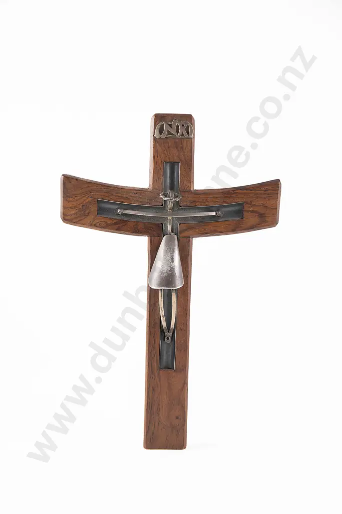 Arts and Crafts Rosewood Crucifix with a Sold Silver Crucified Figure Image 1++