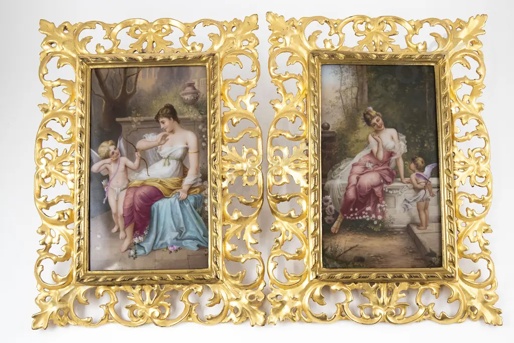Pair Of Royal Vienna Painted Porcelain Plaques Image 1++