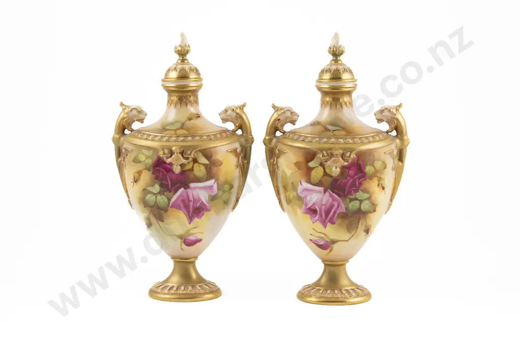 Pair Royal Worcester Vases & Covers Image 1++