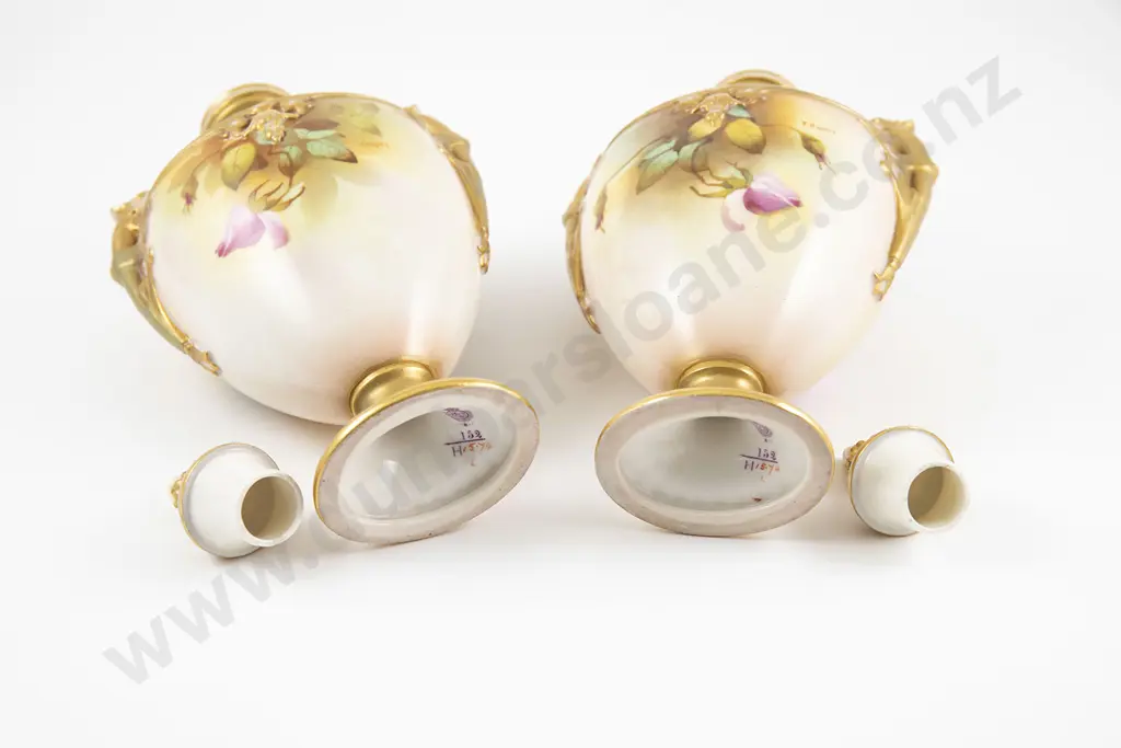 Pair Royal Worcester Vases & Covers Image 1++