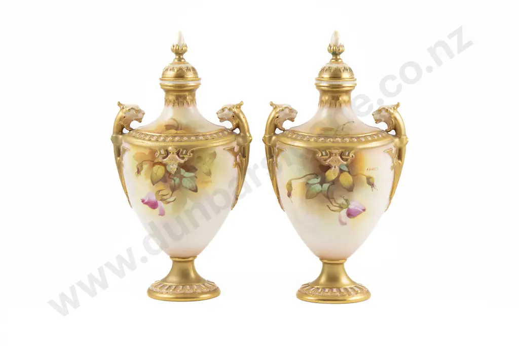 Pair Royal Worcester Vases & Covers Image 1++