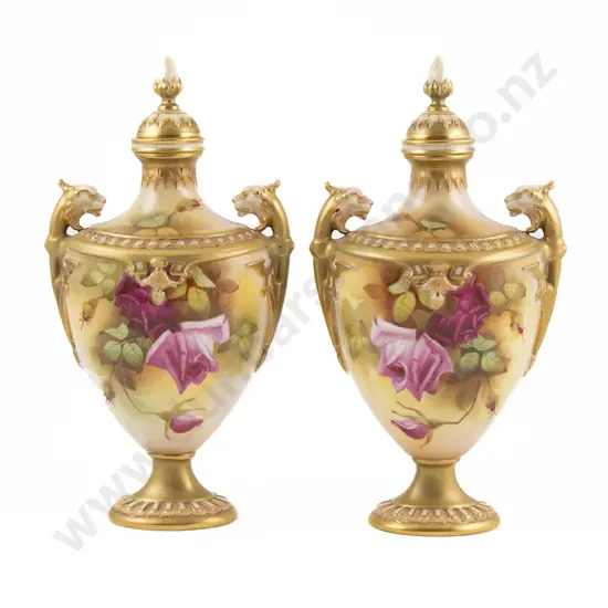 Pair Royal Worcester Vases & Covers
