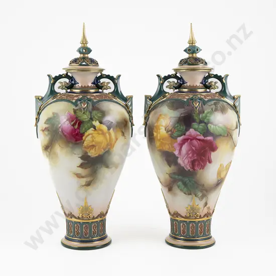 Pair Royal Worcester Hadleys Covered Vases
