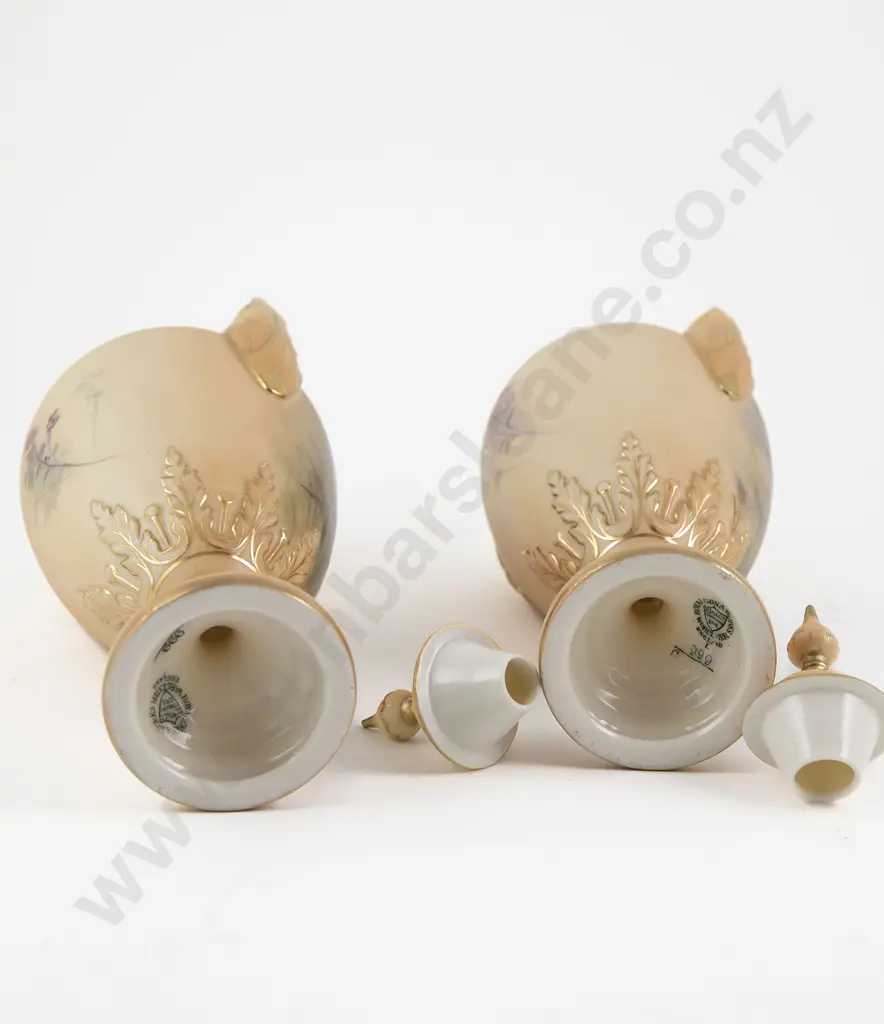 Pair Royal Worcester Grainger Two Handled Lidded Vases Image 1++