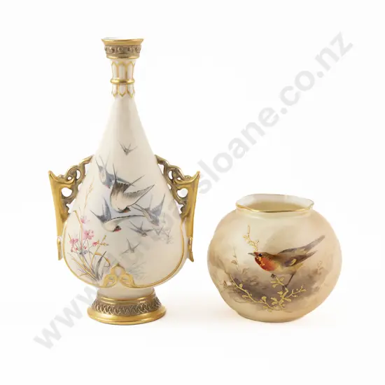 Two Royal Worcester Bird Painted Vases