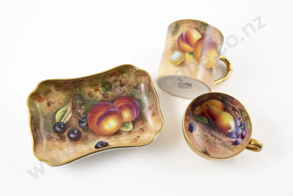 Royal Worcester Hand Painted Coffee Can Cabinet Cup & Trinket Dish Image 1++