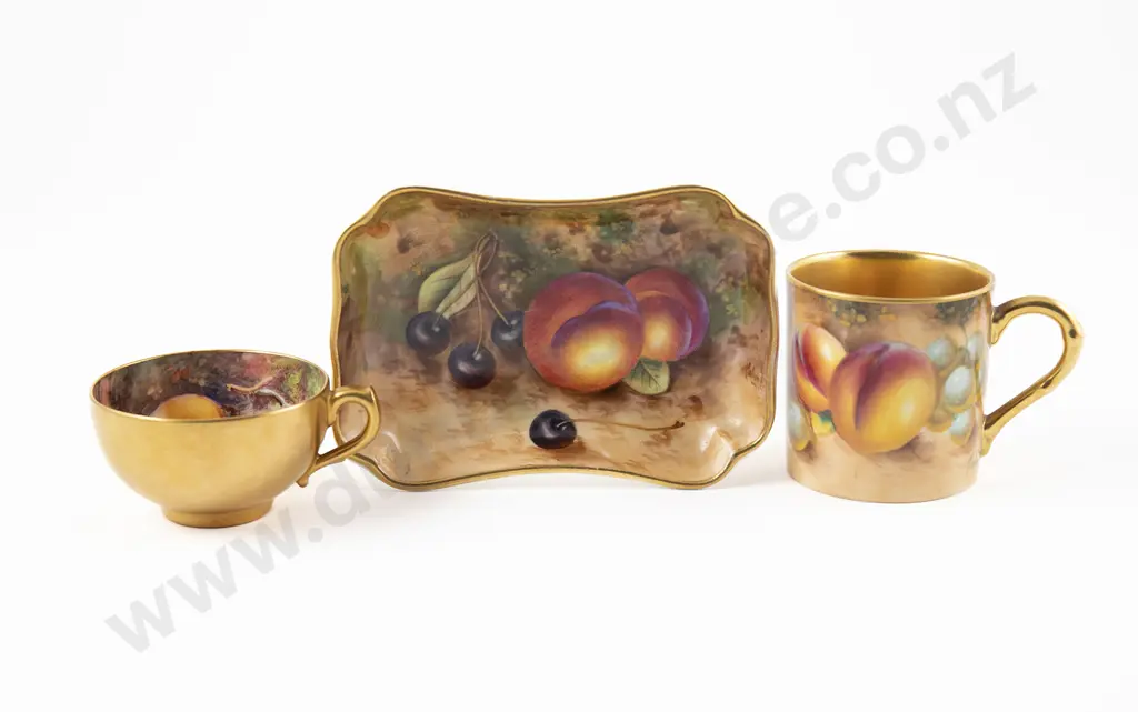 Royal Worcester Hand Painted Coffee Can Cabinet Cup & Trinket Dish Image 1++