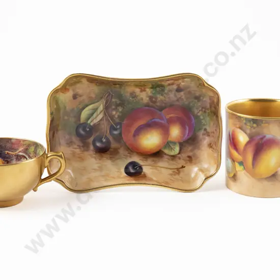 Royal Worcester Hand Painted Coffee Can Cabinet Cup & Trinket Dish
