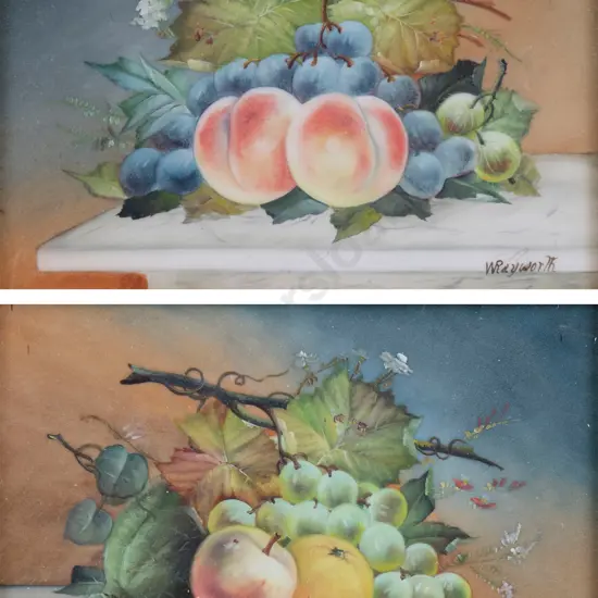 Pair Royal Crown Derby Handpainted Porcelain Tiles