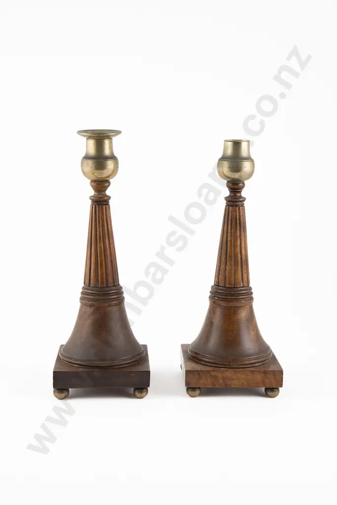 Pair French Empire Style Walnut Candlesticks Image 1++
