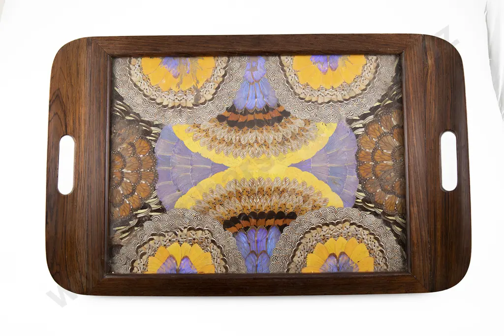 Rosewood & Butterfly Wing Two Handled Tray Image 1++