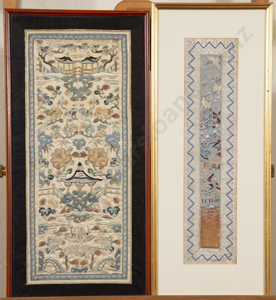Two Framed Antique Chinese Embroidered Panels Image 1++