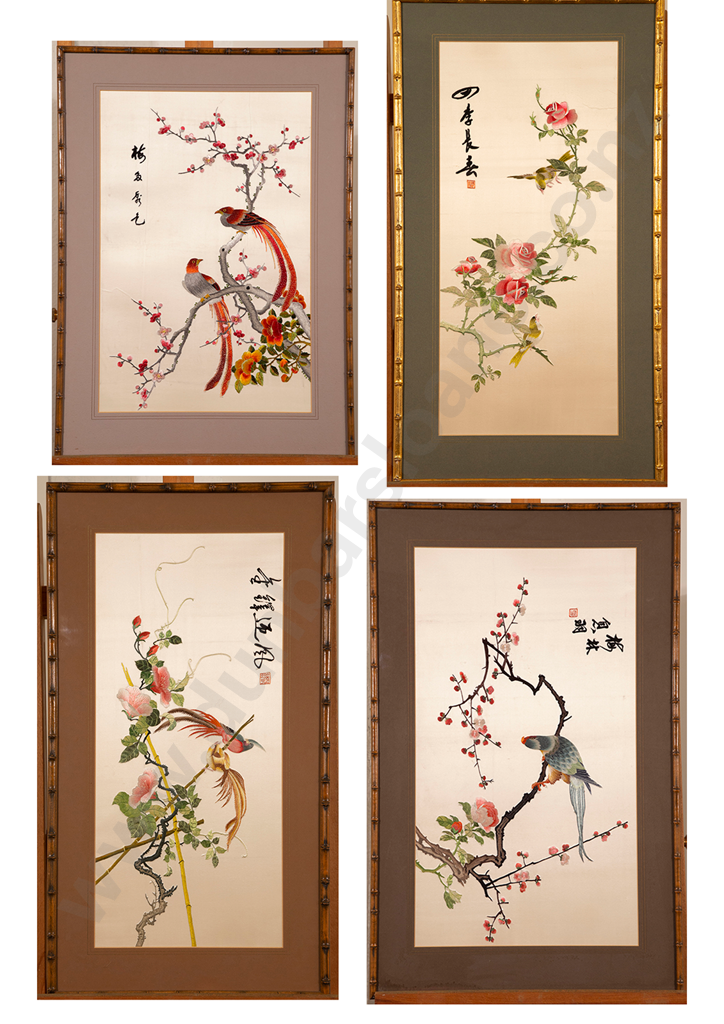 Four Chinese Silk Embroidered Panels Image 1++