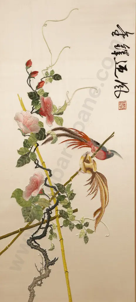 Four Chinese Silk Embroidered Panels Image 1++