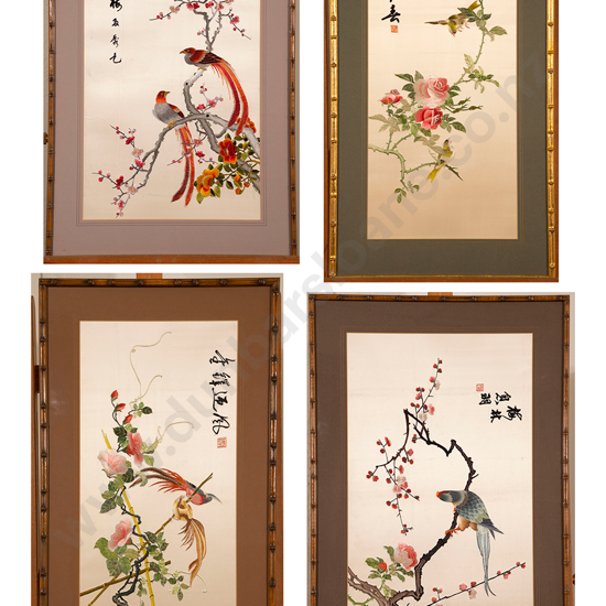 Four Chinese Silk Embroidered Panels