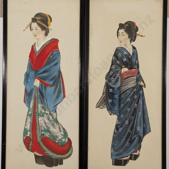 Four Japanese Paintings on Silk of Bijin